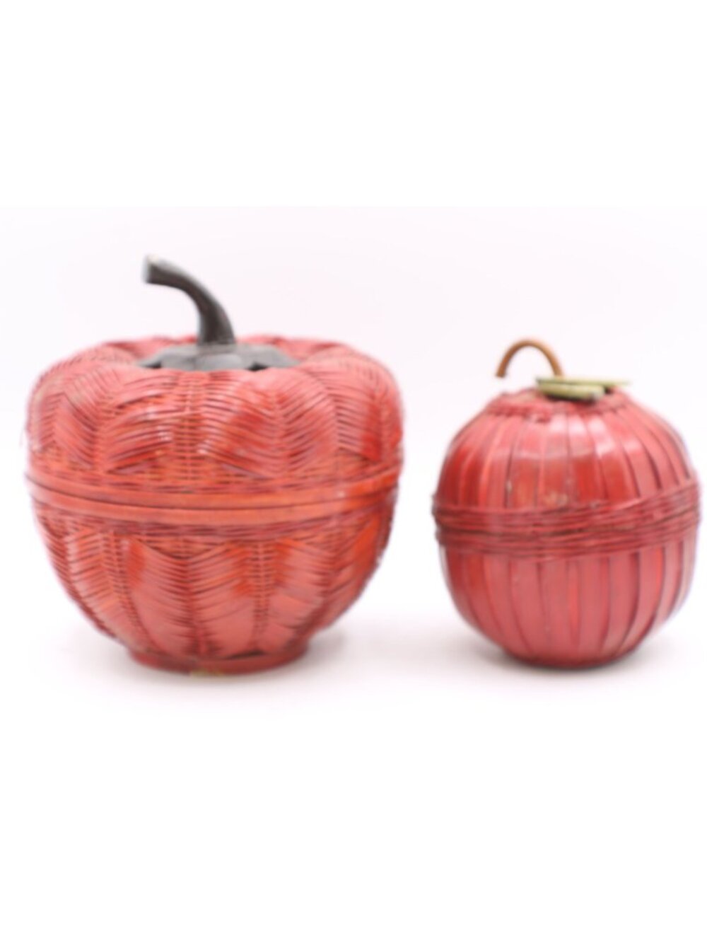 Bamboo Apple Containers Lids Rustic Farmhouse Fall Decor Vintage Kitchen Accent